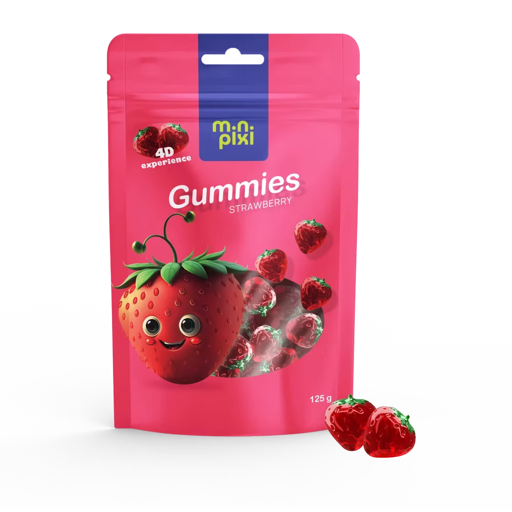 MINI PIXI 4D braškių želė saldainiai 125g | Multum