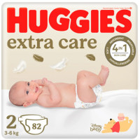 Huggies Extra Care sauskelnės naujagimiams 2# 3-6kg 82 vnt. | Multum