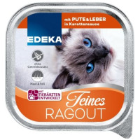 Edeka Feines Ragout maistas katėms su kalakutiena ir kepenėlėmis morkų padaže 100g | Multum