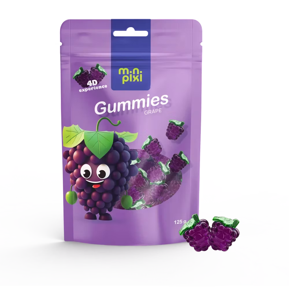 MINI PIXI 4D vynuogių želė saldainiai 125g | Multum