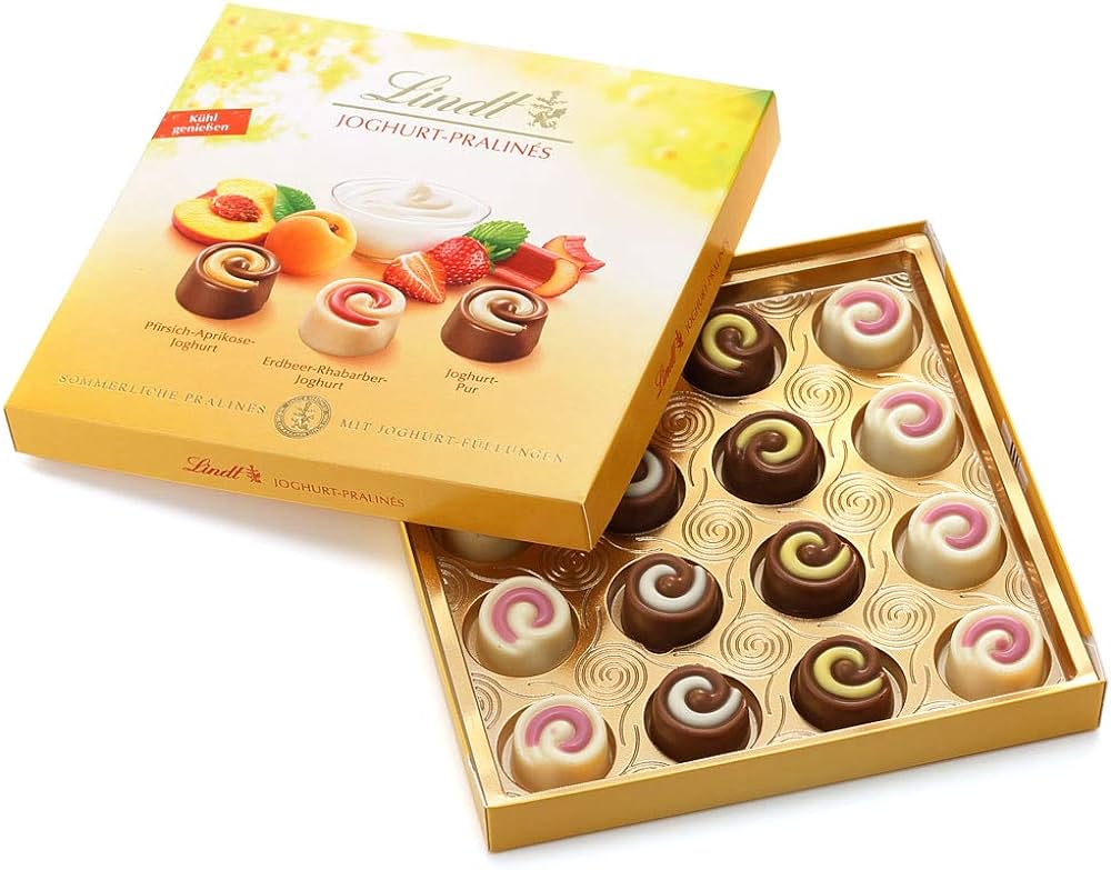 Šokoladinių LINDT saldainių su Jogurto-Praline įdaru pasirinkimas 150g | Multum