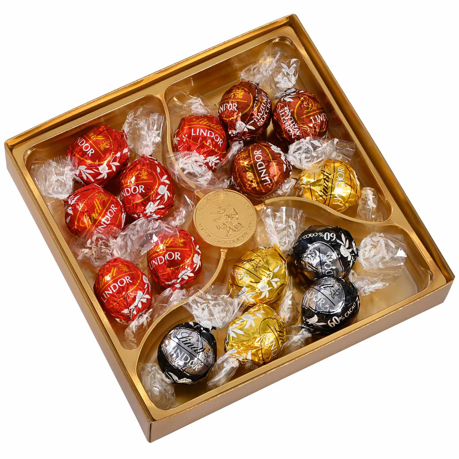 LINDT šokoladinių saldainių pasirinkimas dėžutėje su įdaru 187g | Multum