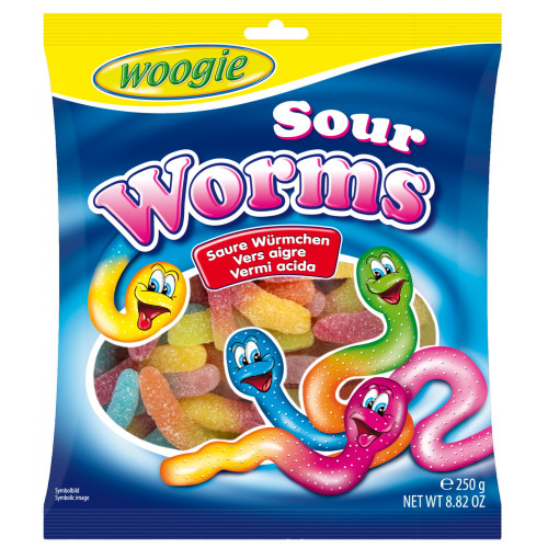 Woogie Sour Worms želė saldainiai 250g | Multum