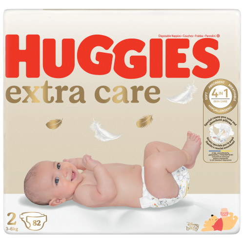 Huggies Extra Care sauskelnės naujagimiams 2# 3-6kg 82 vnt. | Multum