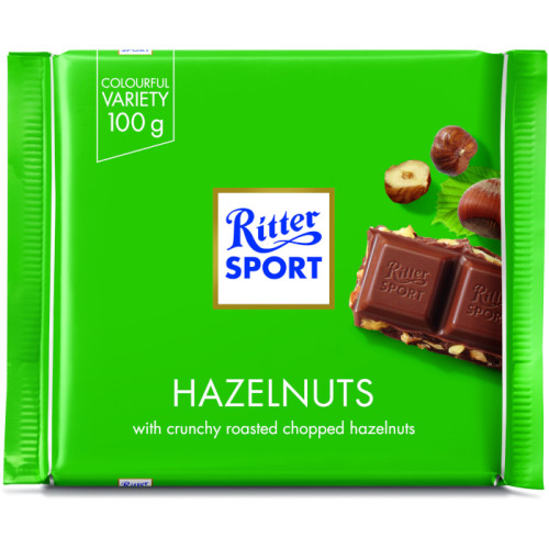 Ritter Sport pieniškas šokoladas su lazdyno riešutų gabaliukais 100g | Multum
