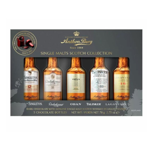 Anthon Berg Scotch Collection viskio pripildytas tamsus šokoladas 5vnt 78g | Multum