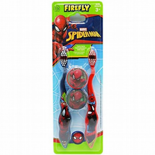 Firefly Spiderman rinkinys - dantų šepetėliai su dangteliais 2 vnt | Multum