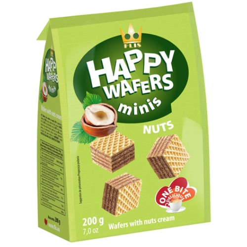 HAPPY WAFER MINIS vafliai su riešutų kremu 200g | Multum