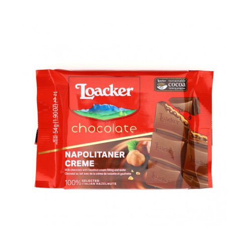 LOACKER šokoladinis batonėlis Napolitaner Creme su lazdyno riešutais 54g | Multum