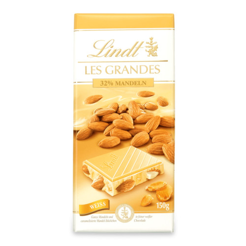 LINDT Les Grandes baltojo šokolado plytelė su migdolais 150g | Multum