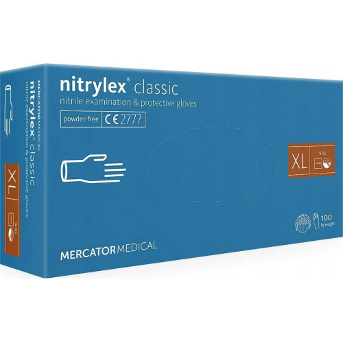 Mercator nitrilex® be pudros nitrilo pirštinės, mėlynos, XL dydis 100 vnt. | Multum