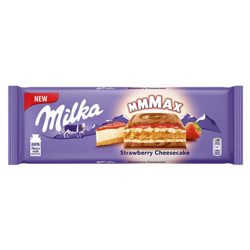 MILKA braškių sūrio pyrago šokolado batonėlis 300g | Multum