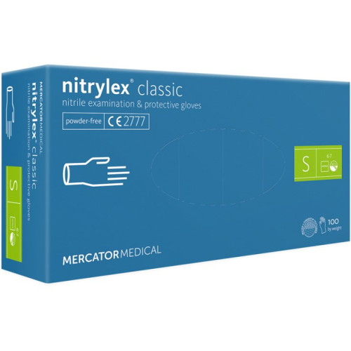 Mercator nitrylex® nitrilo pirštinės be pudros, mėlynos, S dydis 100vnt | Multum