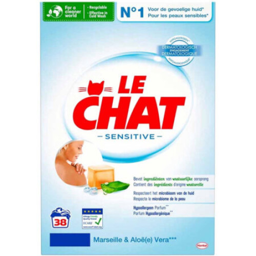 LE CHAT Jautrūs skalbimo milteliai su alavijo ir marselio muilu (38x) 2,28kg | Multum