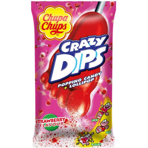 "Chupa Chups Crazy Dips" ledas ant pagaliuko su braškių skoniu 14g | Multum