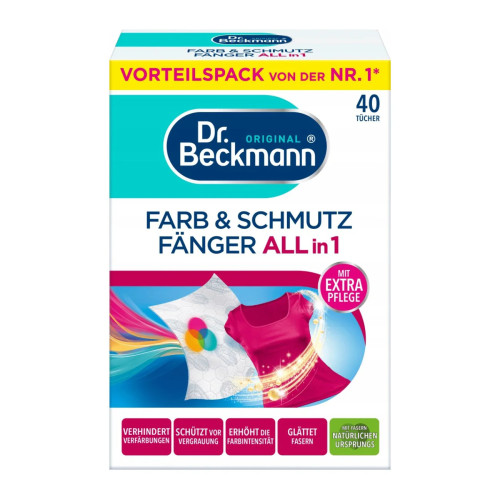 DR. BECKMANN nuo dažymo apsaugančios servetėlės, spalvoti skalbiniai 40vnt | Multum