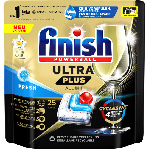 FINISH Ultra Plus Fresh All in 1 indų plovimo kapsulės 25vnt | Multum