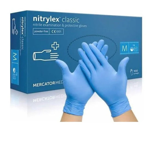 Mercator nitrylex® nitrilo pirštinės be miltelių, mėlynos, M dydis 100vnt | Multum