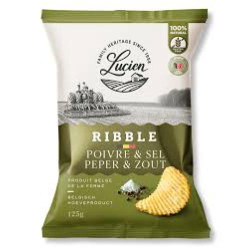Lucien Ribble bulvių traškučiai, briaunoti pipirais ir druska 125g | Multum