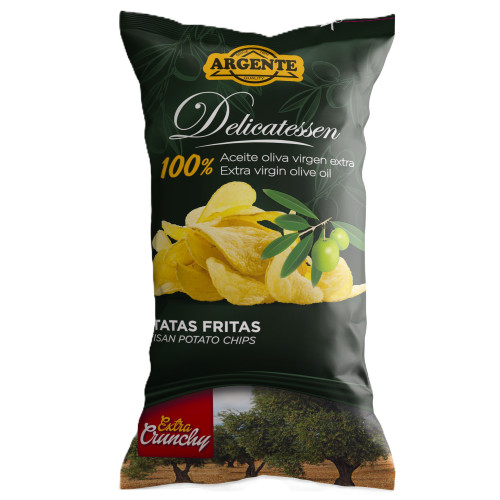 PAPAS ARGENTE "Delicatessen" bulvių traškučiai su aukščiausios kokybės pirmojo spaudimo alyvuogių aliejumi 160g | Multum