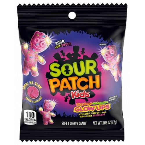 SOUR PATCH Kids Glow Ups braškių arbūzų želė saldainiai 87g | Multum