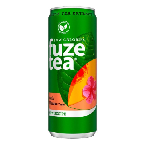 FUZE TEA Hibiscus persikų juodoji ledinė arbata, skardinė 330ml | Multum