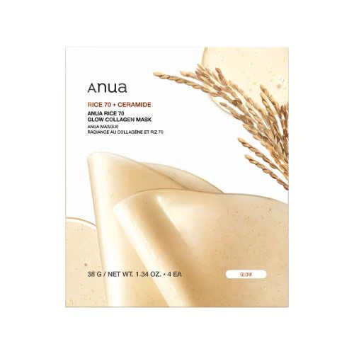 ANUA Rice 70 kaukė veido odos spindesiui su hialurono rūgštimi 38g 4vnt | Multum