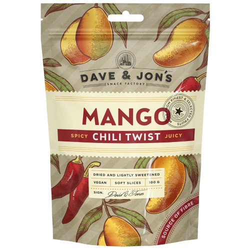 DAVE & JON'S Mango Spicy Chili twist, džiovintas 100g | Multum