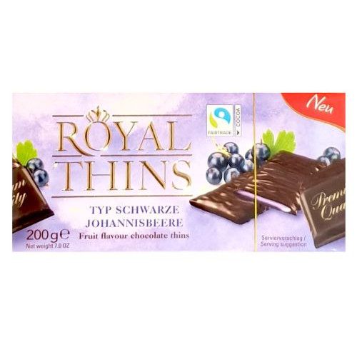 Royal Thins šokoladiniai saldainiai su juodųjų serbentų įdaru 200g | Multum