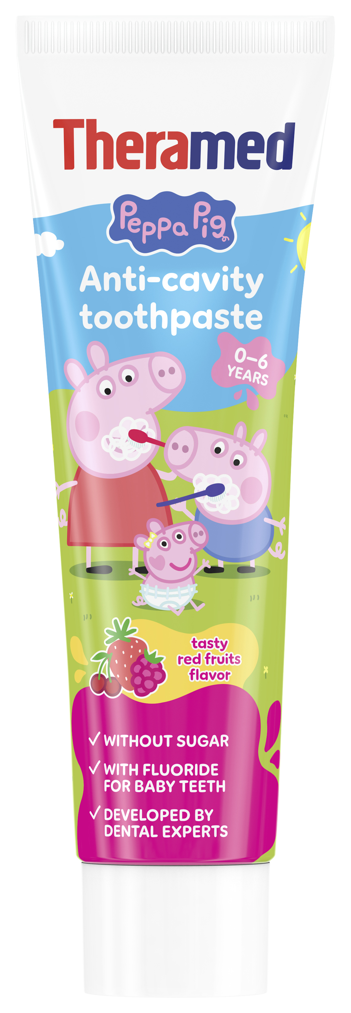 THERAMED Peppa Pig dantų pasta vaikams 0-6g su uogų skoniu 50ml | Multum